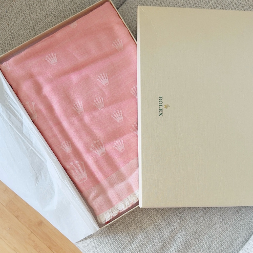 Rolex Scarf Monogram Pink Wool Silk Cashmere New In Box